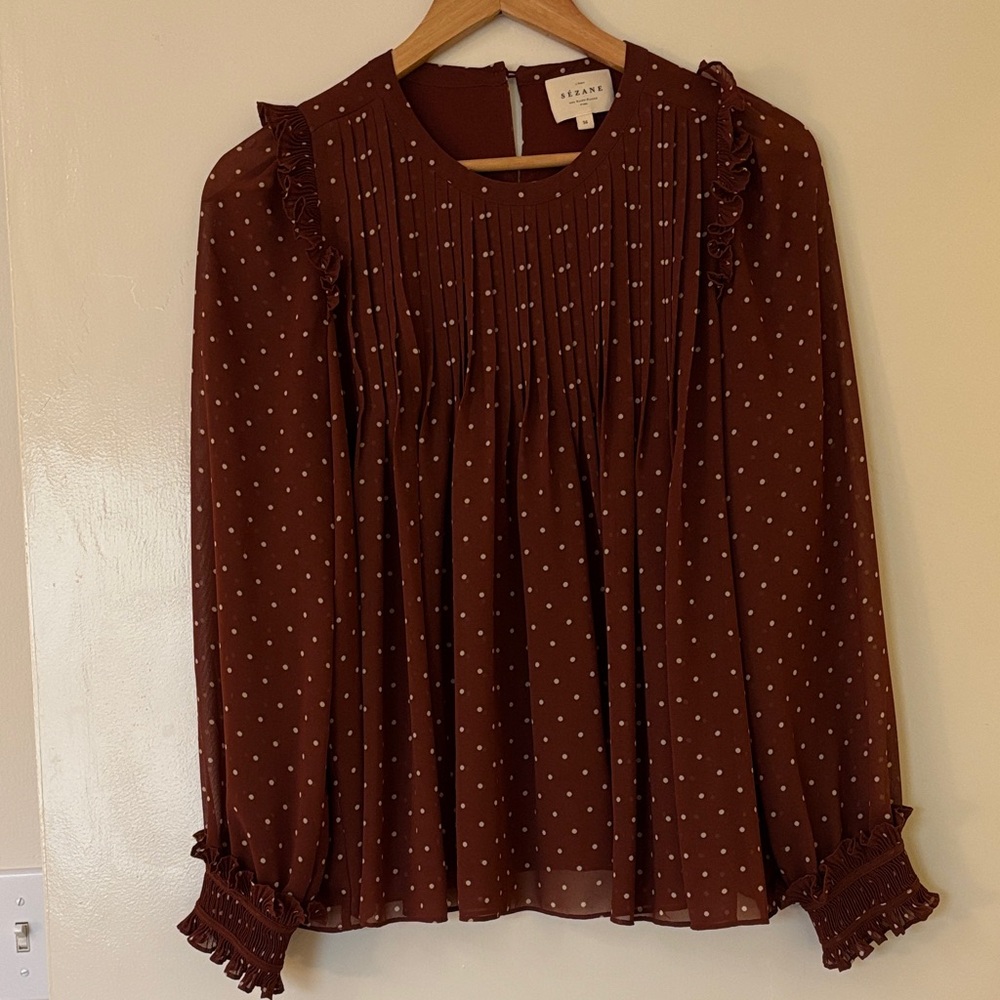 Sezane Brown Polka Dot Blouse